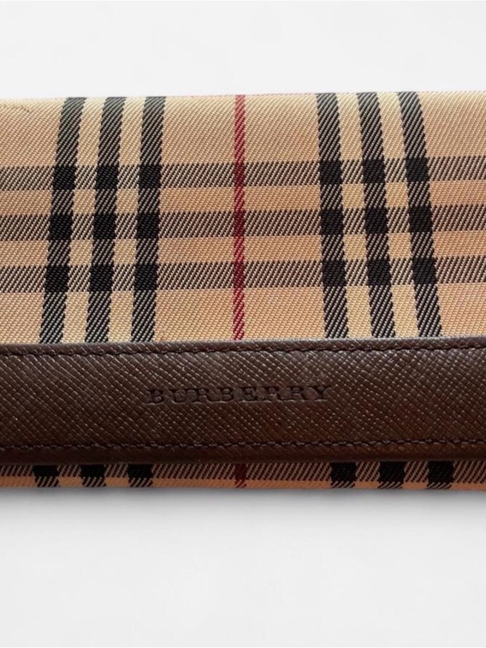 SALE!! Burberry Beige Signature NovaCheck Card Holder with Brown Leather Trim
